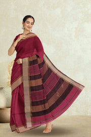 Red Maheshwari Silk Cotton Saree 10075252