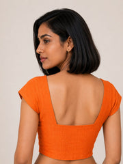 Orange Handcrafted Slub Cotton Solid Style Blouse 10073188