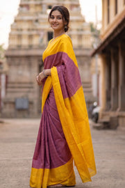 Byzantine Purple Pure Zari Korvai Kanjivaram Silk Saree 10063072