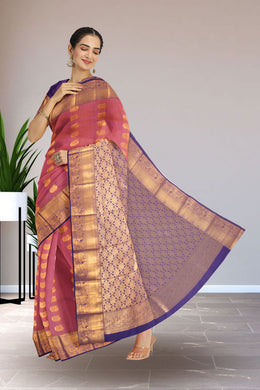 Purple Kanjivaram Vegan Silk Saree with Contrast Pallu 10074860