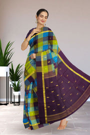 Multi Colour Kanjivaram Pure Silk Saree with Checks Design 10076068