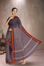 Brown Handloom Chettinad Cotton Saree Without Blouse 10075199