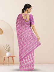 Hot Pink Dabu Print Kota Cotton Saree 10074178