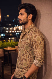 Yellow Full Sleeve Vanaspathi Print Modal Silk Mens Shirt 10074064