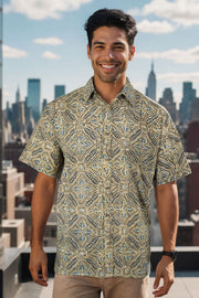 Green Half Sleeve Ajrakh Printed Cotton Mens Shirt 10071093