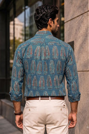 Blue Full Sleeve Ajrakh Printed Cotton Mens Shirt 10071168