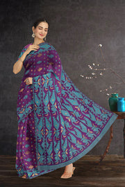 Purple Handloom Jamdani Style Cotton Saree with Blouse 10074230