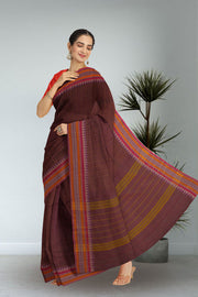 Brown Handloom Chettinad Cotton Saree 10072685