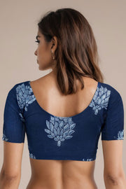Blue Bouquet Motif Indigo Hand Block Print Cotton Blouse 10074634