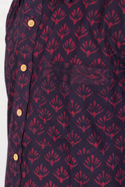 Indigo Handblock Print Pre-Washed Pure Cotton Crop Shirt 10074615