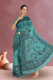Green Warli Print Bengal Cotton Saree 10075304