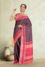Raisin Purple Threadwork Kanjivaram Silk Saree 10067859