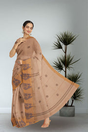 Beige Handloom Chettinad Cotton Saree Without Blouse 10075181