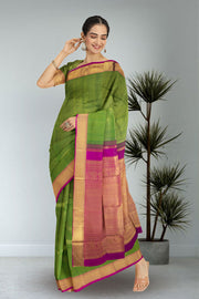 Dark Green Nakashi Kanjivaram Silk Saree 10075526