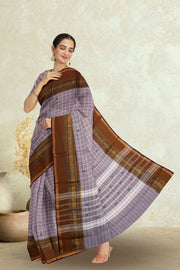 Grey Handloom Chettinad Cotton Saree Without Blouse 10075139