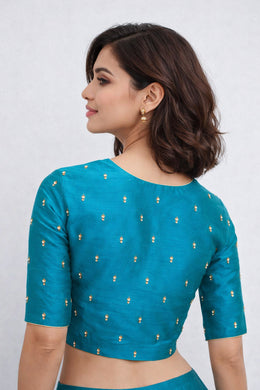 Blue Aari Embroidered Tussar Silk Blouse 10068931
