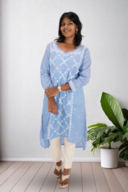 Blue Chikankari Embroidery Cotton Kurta 10074390