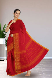 Red Handloom Chettinad Cotton Saree 10075074