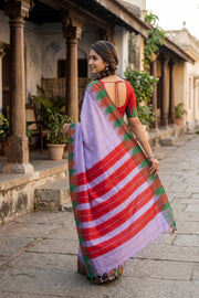 Lavender Kanjivaram Vegan Silk Saree with Temple Border 10077945