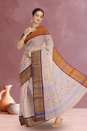Beige Handloom Chettinad Cotton Saree 10075112