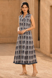 Rustic Blue Hand Block Printed Cotton Dress 10077643