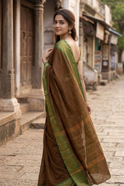 Brown Handloom Chettinad Cotton Saree 10077339