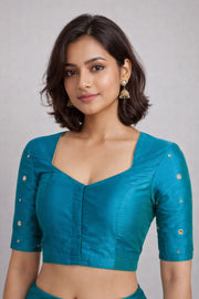 Blue Aari Embroidered Tussar Silk Blouse 10068934