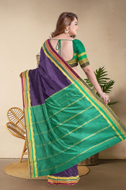 Kanjivaram Vegan Viscose Silk Saree Metallic Purple Color and Traditional Design 10075539