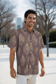 Brown Half Sleeve Ajrakh Printed Cotton Mens Shirt 10072910