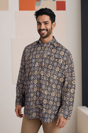 Black Full Sleeve Ajrakh Printed Cotton Mens Shirt 10071169