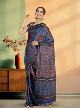 Blue Indigo Jahota Print Kota Cotton Saree 10074191