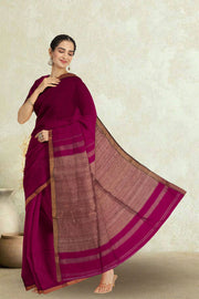 Magenta Maheshwari Silk Cotton Saree 10075234