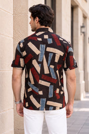 Black Half Sleeve Ajrakh Printed Cotton Mens Shirt 10076830