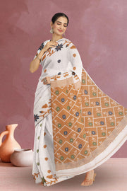Cream Bengal Handwoven Cotton Saree 10075352