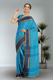 Blue Art Silk Kanjivaram Saree With Checks Design 10076327