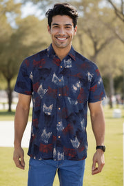 Blue Half Sleeve Ajrakh Printed Cotton Mens Shirt 10072720