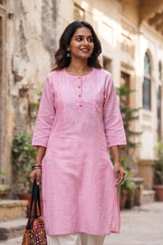 Pink Handcrafted Slub Cotton Kurta 10077426