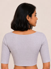 Grey Handcrafted Slub Cotton Solid Style Blouse 10073190