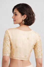 Cream Aari Embroidered Silk Blouse 10068936