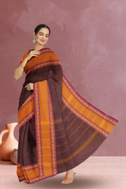 Brown Handloom Chettinad Cotton Saree 10075115