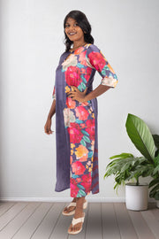 Grey Printed Vegan Charmeuse Silk Dress 10073753