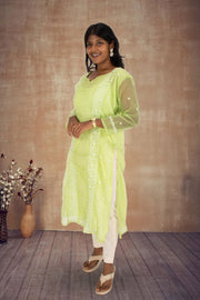 Green Chikankari Embroidery Organza Kurta 10074392