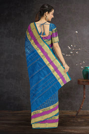 Blue Art Silk Kanjivaram Saree With Checks Design 10076352