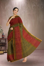 Brown Handloom Chettinad Cotton Saree Without Blouse 10075189