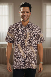 Brown Half Sleeve Ajrakh Printed Cotton Mens Shirt 10072908