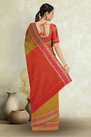 Green Art Silk Kanjivaram Saree With Stripes Design 10076338