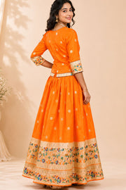 Orange Handcrafted Paithani Lehenga - 10065962