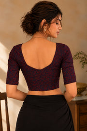 Maroon Indigo Hand Block Printed Cotton Blouse 10078138