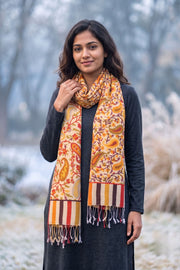 Yellow Kani Printed Soft Silk Unisex Stole 10077882