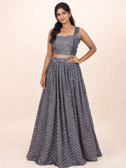 Grey Net Silk Embroidered Jacket Lehenga 10076888